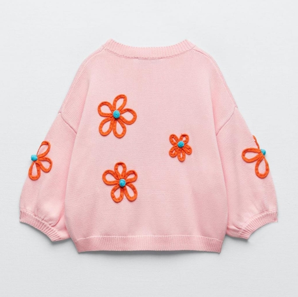 New Zara Floral Embordied Knit Sweater - Picture 2 of 9